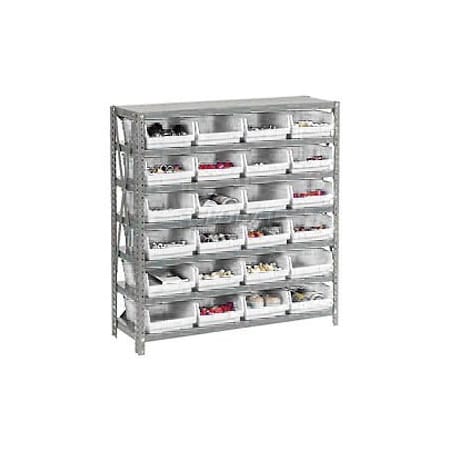 Steel Shelving With 18 4H Plastic Shelf Bins Ivory, 36x18x39-7 Shelves
